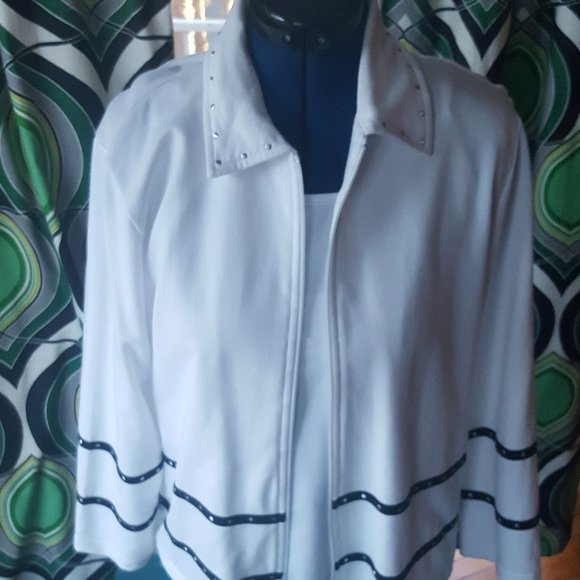 Zip up jacket white black silver stud Blast sz XL - Picture 5 of 11